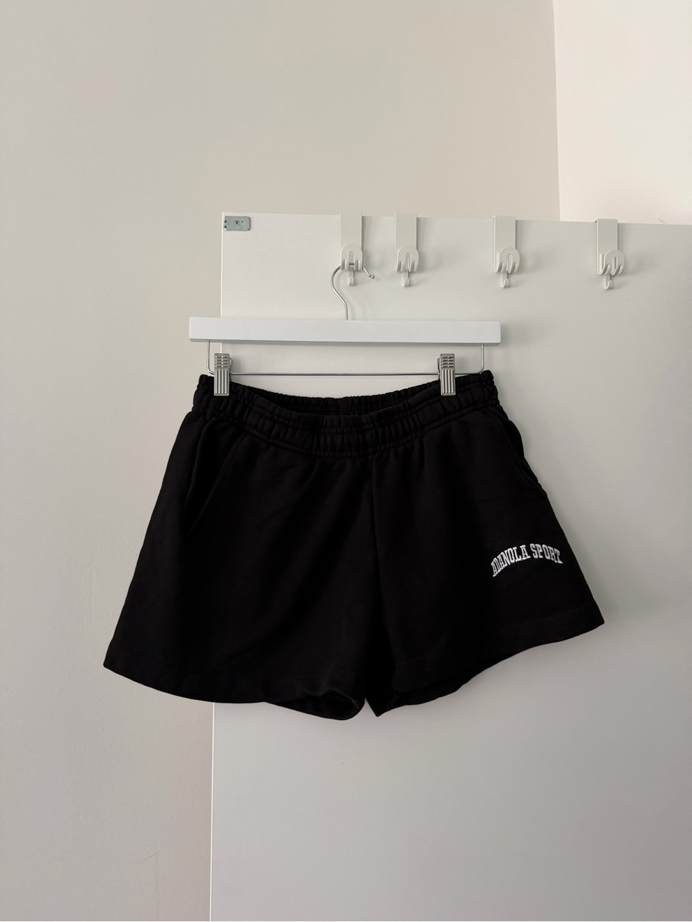 Adanola Black Elastic-Waist Athletic Shorts with White Logo